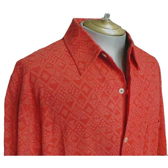NEW Ermenegildo Zegna Shirt!Colorful Orangey Red With Orange Geometric Pattern